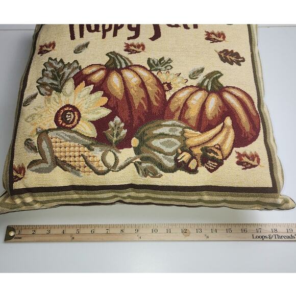 Happy Fall  Pillow Pumpkin's Leaves and Sunflower Tapestry Holiday Autumn 20x12 - Picture 8 of 9